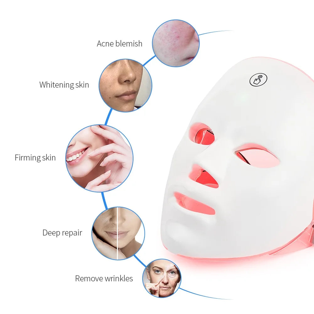 Masque LED visage 7 couleurs rechargeable – soin anti-âge, lifting, éclat et régénération de la peau